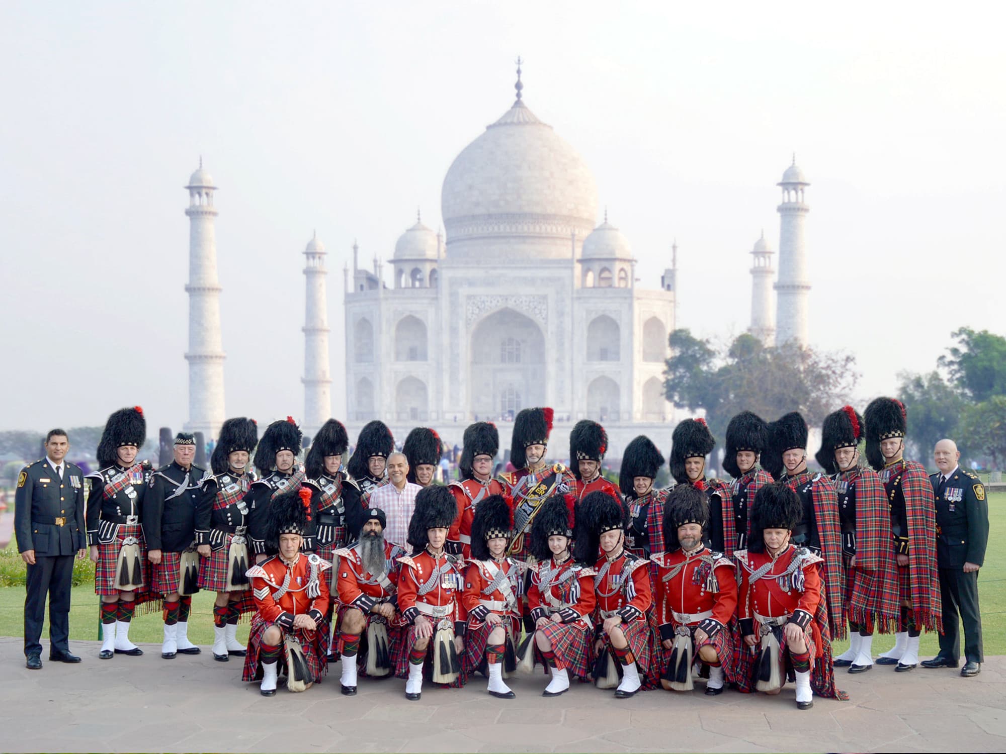 Owen Reid performing with the Vancouver Police Pipe Band at the Taj Mahal in India